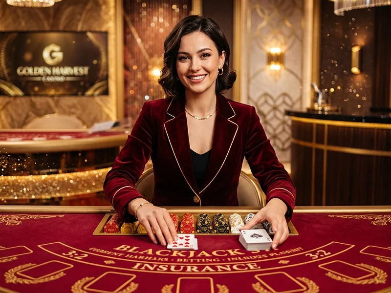 Crupiê profissional em uma mesa de Blackjack ao vivo, transmitindo para jogadores online na pkp bet.